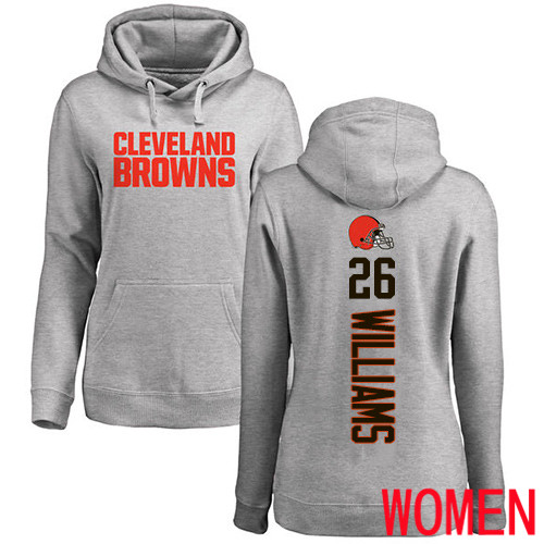 Cleveland Browns Greedy Williams Women Ash Jersey 26 NFL Football Backer Pullover Hoodie Sweatshirt